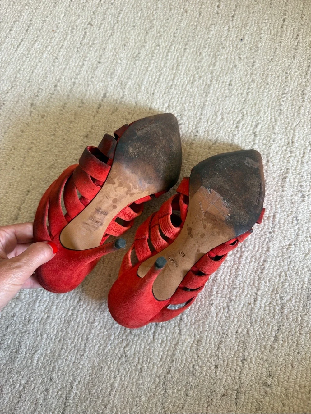 Alexander Wang Red Suede Strappy Pointed-Toe High Heels
